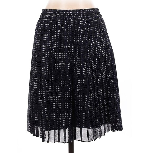 Ann Taylor LOFT Navy Pleated Sheer Overlay A-Line Print Elastic Waist Skirt - Picture 1 of 2